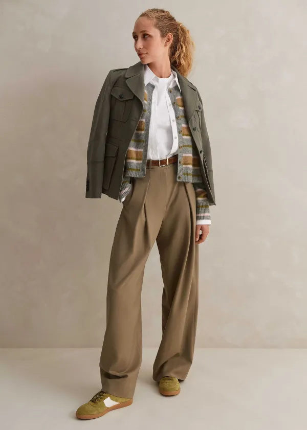 ME+EM Brushed Cashmere Crew Neck Stripe Cardigan | Women Cashmere