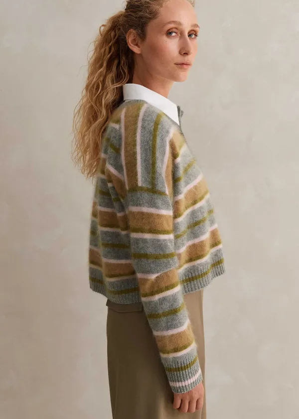 brushed_cashmere_crew_neck_stripe_cardigan_3.webp ME+EM Brushed Cashmere Crew Neck Stripe Cardigan | Women Cashmere