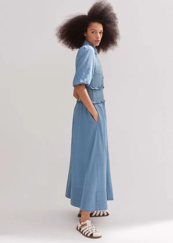 ME+EM Chambray Shirred Maxi Shirt Dress | Women Maxi Dresses