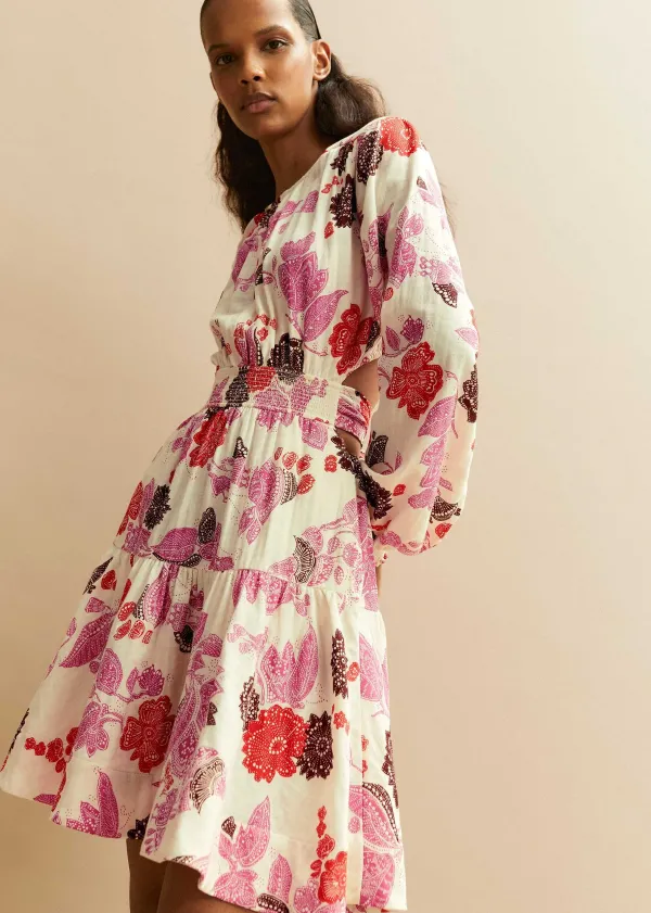 ME+EM Cheesecloth Bali Print Fit And Flare Dress | Women Short Dresses