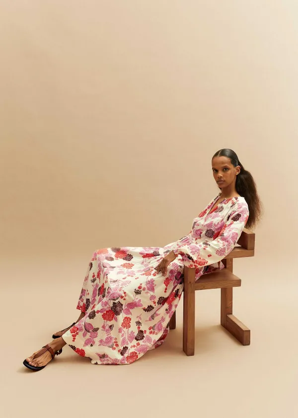 ME+EM Cheesecloth Bali Print Full-Length Dress | Women Maxi Dresses