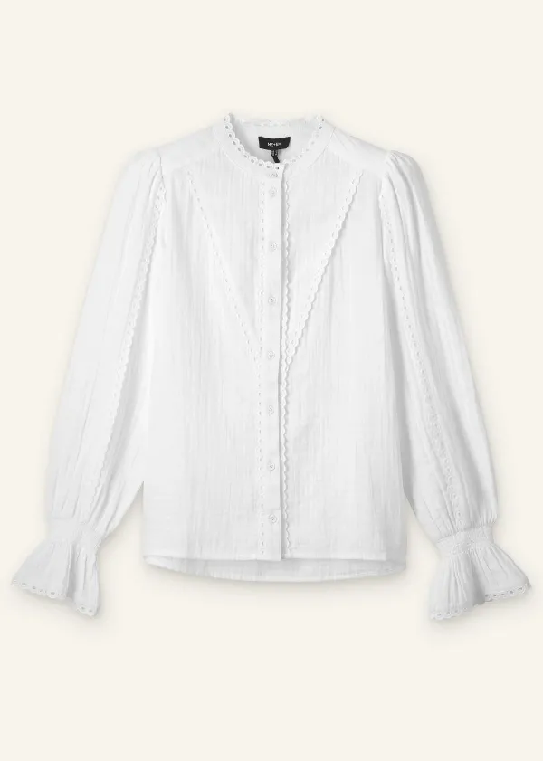 ME+EM Cheesecloth Broderie Trim Blouse | Women Blouses