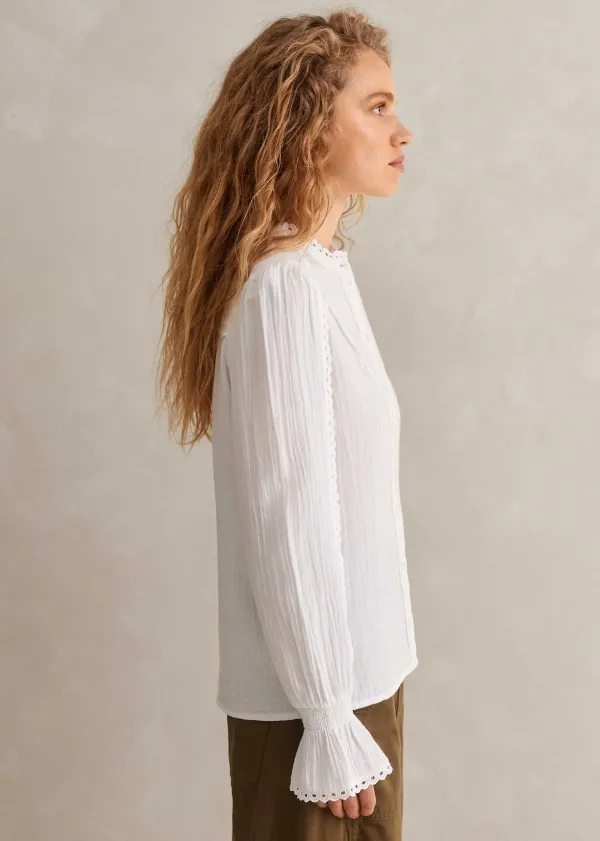 ME+EM Cheesecloth Broderie Trim Blouse | Women Blouses
