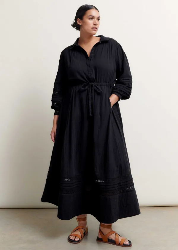 ME+EM Cheesecloth Drawstring Maxi Dress | Women Maxi Dresses