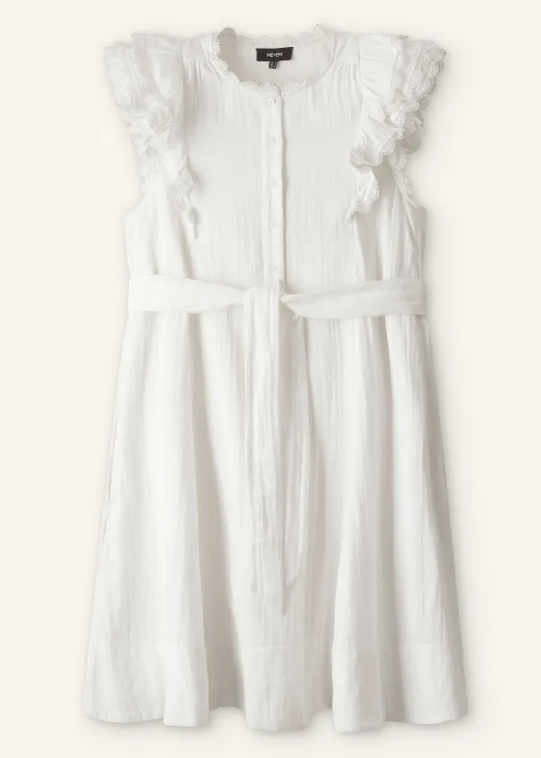 ME+EM Cheesecloth Frill Short Swing Dress + Belt | Women Short Dresses