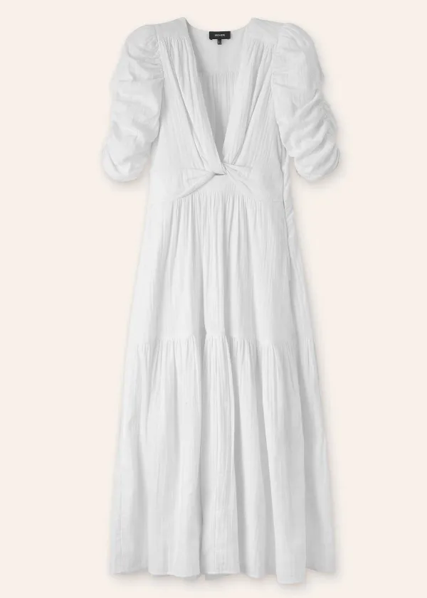 ME+EM Cheesecloth Gathered Sleeve Maxi Dress | Women Maxi Dresses