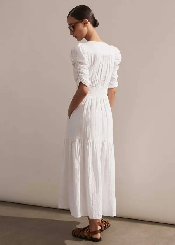 ME+EM Cheesecloth Gathered Sleeve Maxi Dress | Women Maxi Dresses