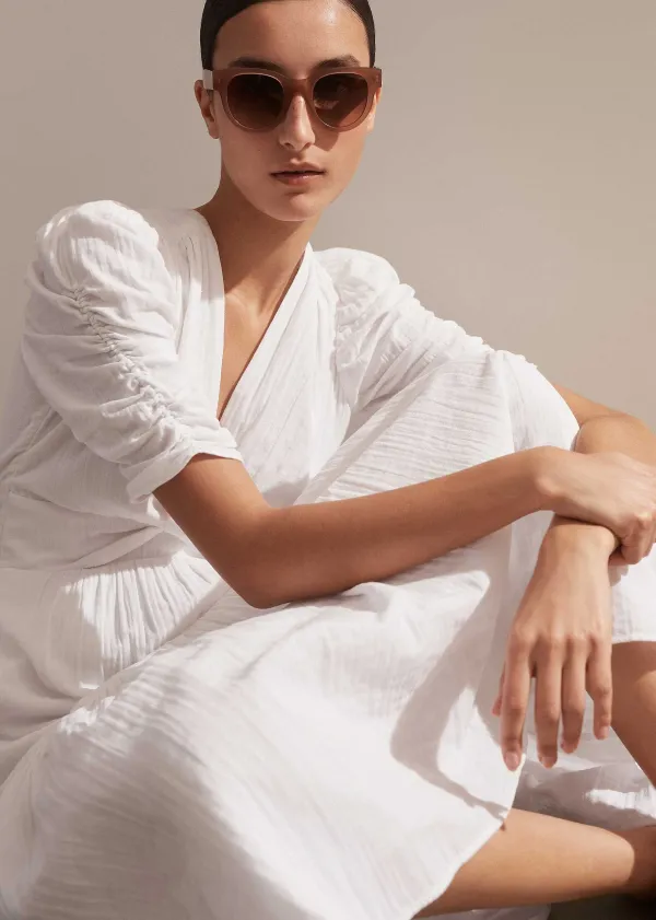 cheesecloth_gathered_sleeve_maxi_dress_3.webp ME+EM Cheesecloth Gathered Sleeve Maxi Dress | Women Maxi Dresses