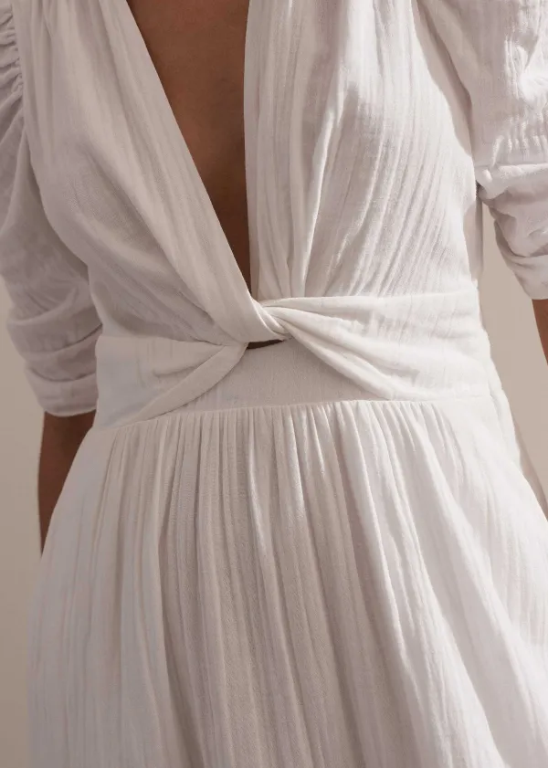 cheesecloth_gathered_sleeve_maxi_dress_5.webp ME+EM Cheesecloth Gathered Sleeve Maxi Dress | Women Maxi Dresses