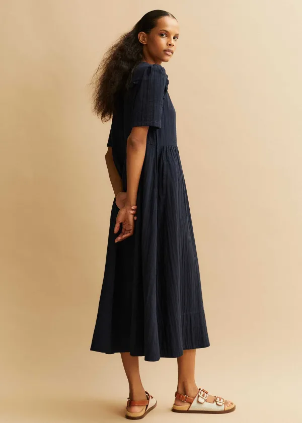 ME+EM Cheesecloth Relaxed Ruffle Midi Dress | Women Midi Dresses