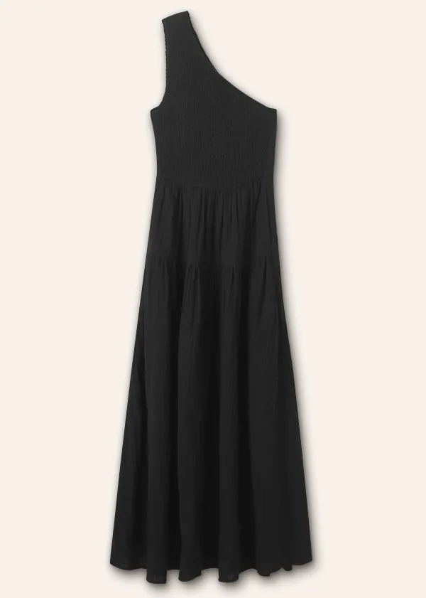 ME+EM Cheesecloth Shirred One Shoulder Maxi Dress | Women Maxi Dresses