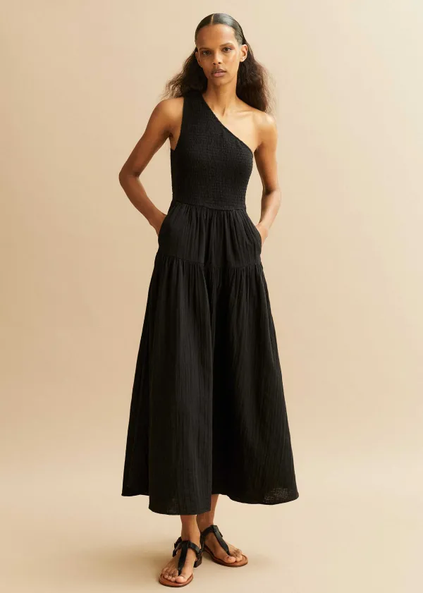 cheesecloth_shirred_one_shoulder_maxi_dress_2.webp ME+EM Cheesecloth Shirred One Shoulder Maxi Dress | Women Maxi Dresses