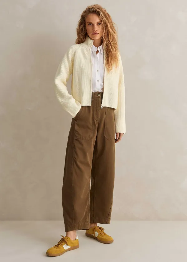 ME+EM Chunky Cotton Rib Zip Through Cardigan | Women Cardigans