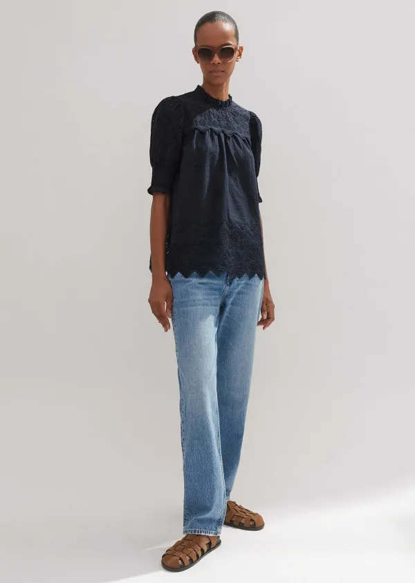 ME+EM Cotton Broderie Highneck Top | Women Beach & Summer Tops