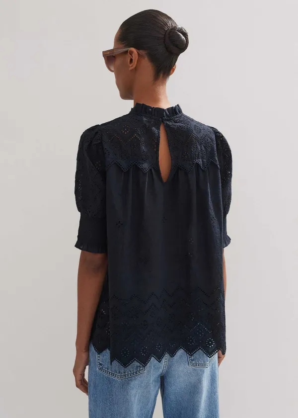 cotton_broderie_highneck_top_2.webp ME+EM Cotton Broderie Highneck Top | Women Beach & Summer Tops