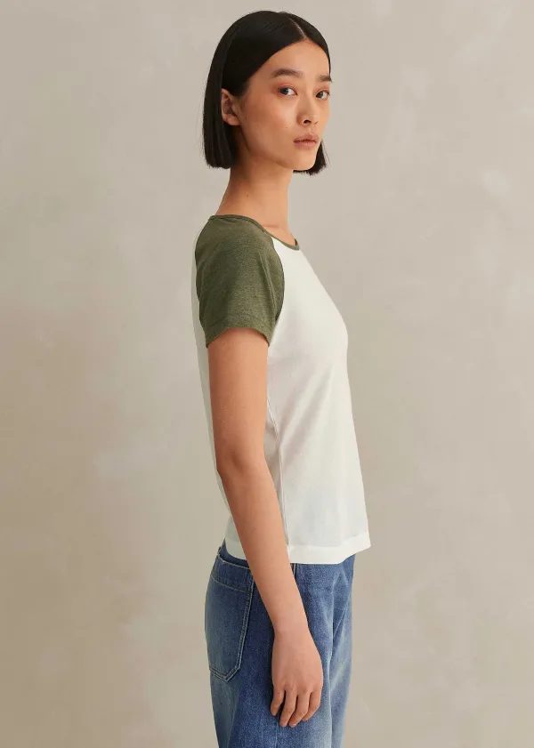 ME+EM Cotton Contrast Baseball Tee | Women T-Shirts