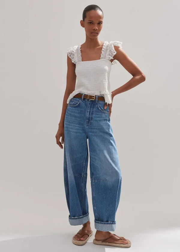 cotton_delicate_broderie_shirred_top_4.webp ME+EM Cotton Delicate Broderie Shirred Top | Women Vests And Camis