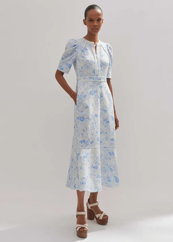 ME+EM Cotton Jacquard Gardenia Print Maxi Dress | Women Maxi Dresses