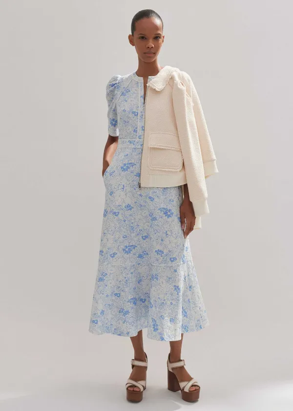 ME+EM Cotton Jacquard Gardenia Print Maxi Dress | Women Maxi Dresses