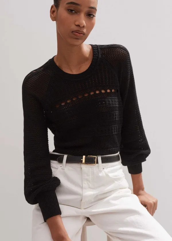 ME+EM Cotton Lace Stitch Raglan Sleeve Jumper | Women Jumpers