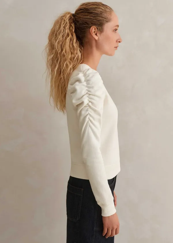 cotton_ruche_sleeve_sweatshirt_2.webp ME+EM Cotton Ruche Sleeve Sweatshirt | Women Sweatshirts & Long Sleeve Tops