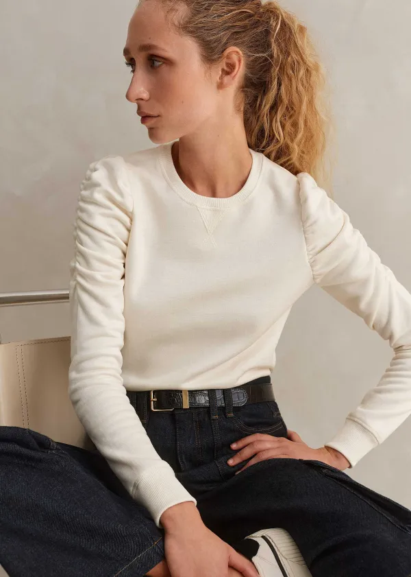 cotton_ruche_sleeve_sweatshirt_4.webp ME+EM Cotton Ruche Sleeve Sweatshirt | Women Sweatshirts & Long Sleeve Tops