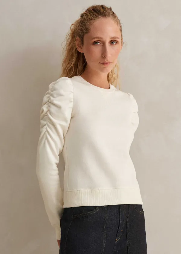 cotton_ruche_sleeve_sweatshirt_6.webp ME+EM Cotton Ruche Sleeve Sweatshirt | Women Sweatshirts & Long Sleeve Tops