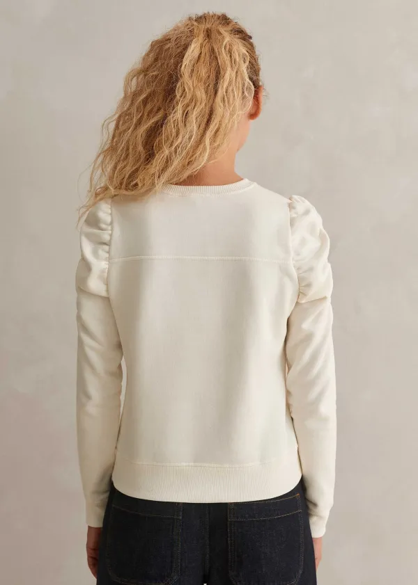 cotton_ruche_sleeve_sweatshirt_7.webp ME+EM Cotton Ruche Sleeve Sweatshirt | Women Sweatshirts & Long Sleeve Tops