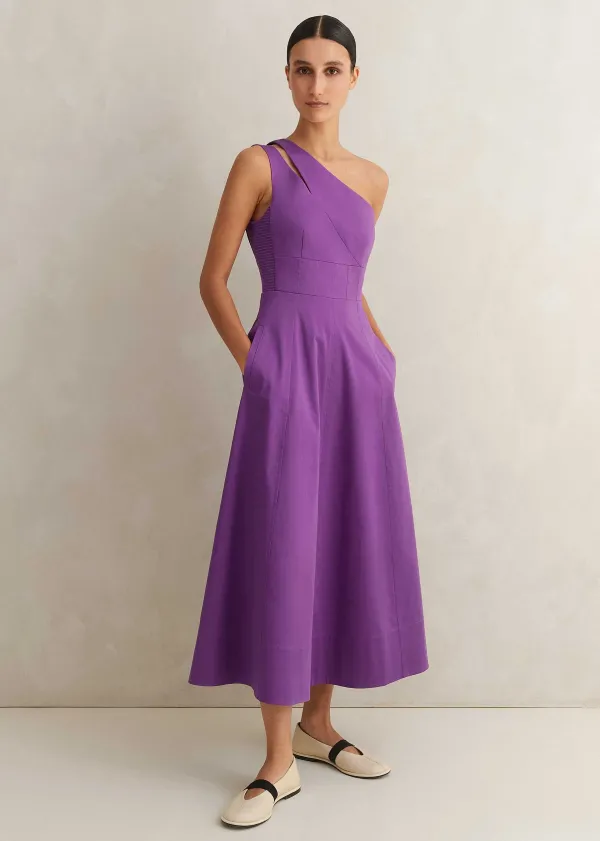 ME+EM Cotton Sateen One Shoulder Midi Dress | Women Midi Dresses