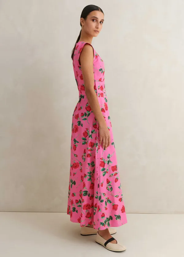 ME+EM Cotton Sateen Rose Print Maxi Dress | Women Maxi Dresses