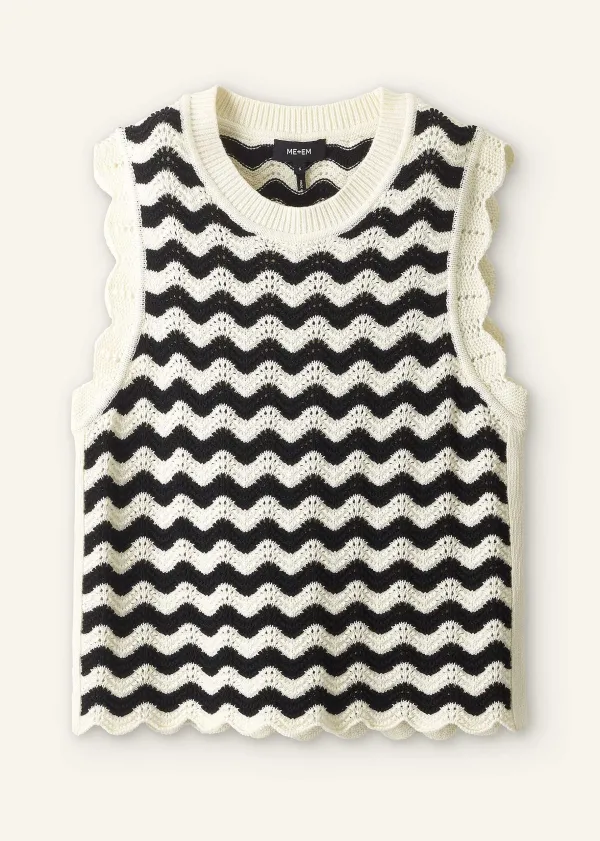 ME+EM Cotton Scallop Stripe Boxy Knit Vest | Women Vests