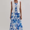 ME+EM Cotton Scribbled Flower Print Maxi Dress | Women Maxi Dresses