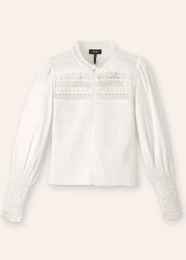 ME+EM Cotton Shirred Lace Trim Top | Women Blouses