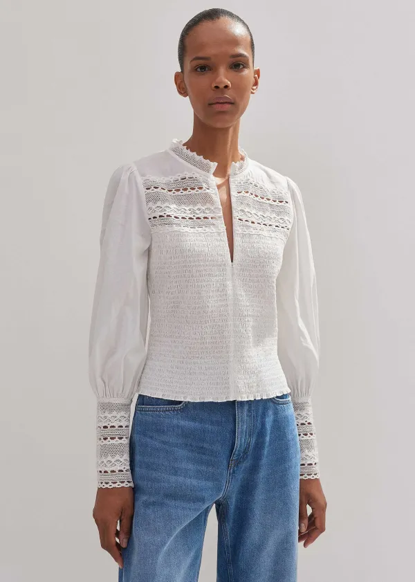 cotton_shirred_lace_trim_top_2.webp ME+EM Cotton Shirred Lace Trim Top | Women Blouses