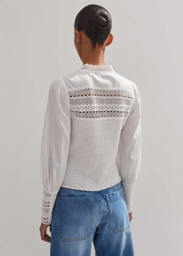 cotton_shirred_lace_trim_top_3.webp ME+EM Cotton Shirred Lace Trim Top | Women Blouses