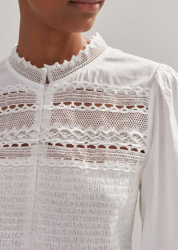 cotton_shirred_lace_trim_top_4.webp ME+EM Cotton Shirred Lace Trim Top | Women Blouses