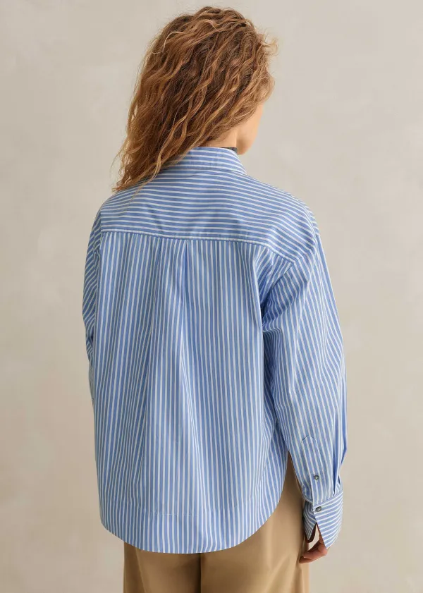 ME+EM Cotton Stripe Dipped Hem Crop Shirt | Women Shirts