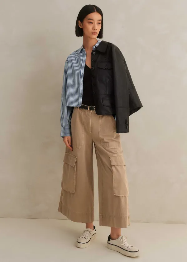 ME+EM Cotton Striped Crop Shirt | Women Shirts