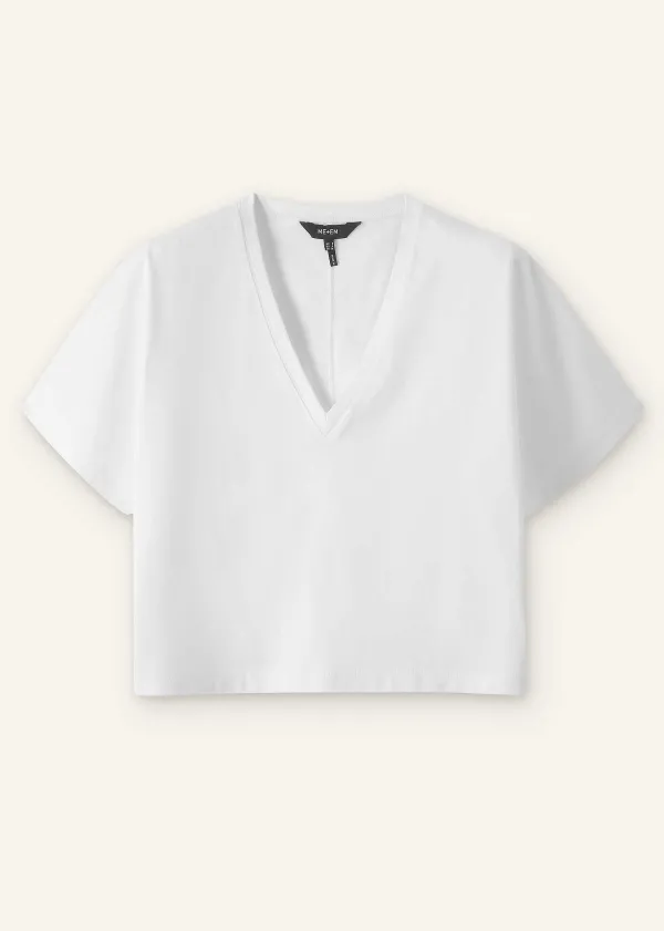 ME+EM Cotton V-Neck Oversized Crop Tee | Women T-Shirts