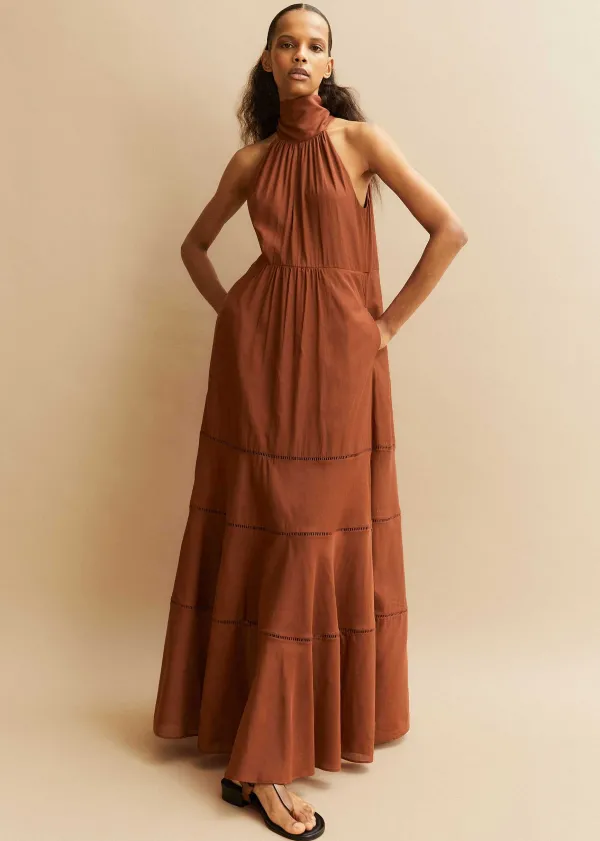 ME+EM Cotton Voile Halterneck Full-Length Dress | Women Maxi Dresses