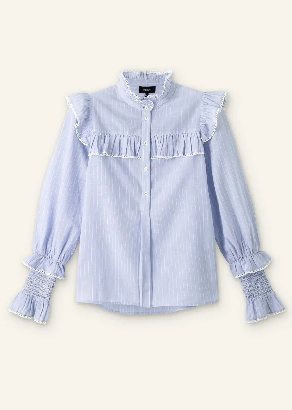 ME+EM Cotton Voile Stripe Long Sleeve Top | Women Blouses