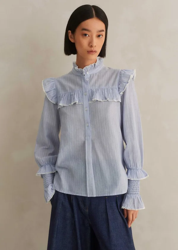 cotton_voile_stripe_long_sleeve_top_2.webp ME+EM Cotton Voile Stripe Long Sleeve Top | Women Blouses