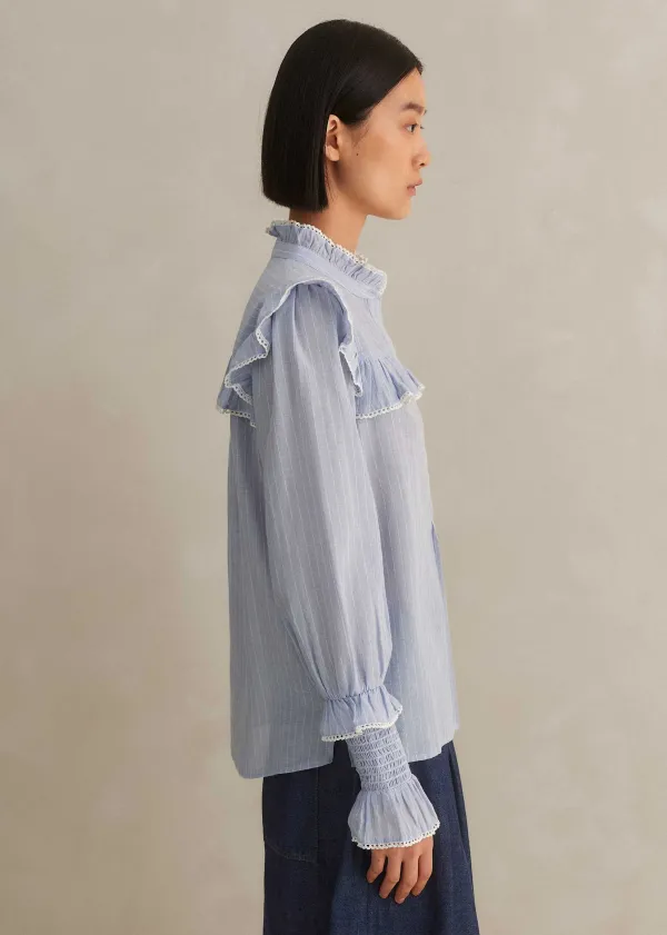 cotton_voile_stripe_long_sleeve_top_4.webp ME+EM Cotton Voile Stripe Long Sleeve Top | Women Blouses