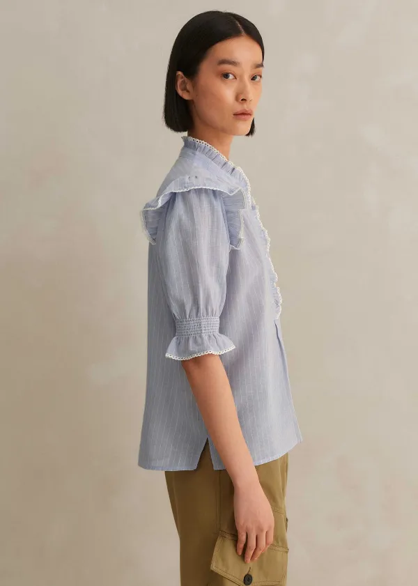 cotton_voile_stripe_short_sleeve_top_2.webp ME+EM Cotton Voile Stripe Short Sleeve Top | Women Blouses