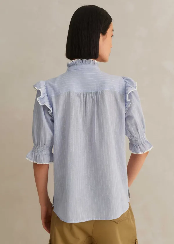 cotton_voile_stripe_short_sleeve_top_3.webp ME+EM Cotton Voile Stripe Short Sleeve Top | Women Blouses