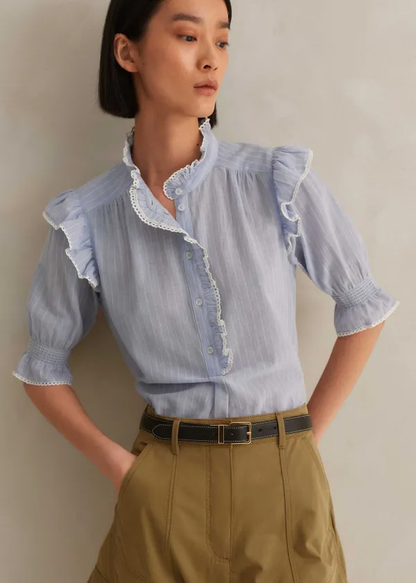 cotton_voile_stripe_short_sleeve_top_4.webp ME+EM Cotton Voile Stripe Short Sleeve Top | Women Blouses