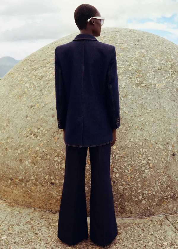 ME+EM Cotton-Blend Denim Kick-Flare Trouser Suit | Women Suits And Co-Ords