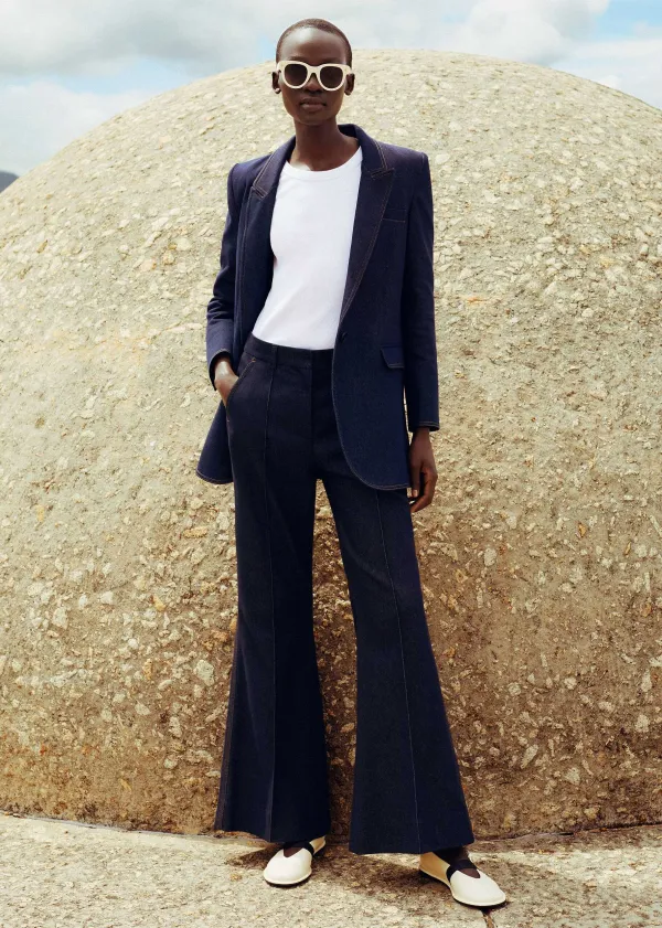 cottonblend_denim_kickflare_trouser_suit_4.webp ME+EM Cotton-Blend Denim Kick-Flare Trouser Suit | Women Suits And Co-Ords