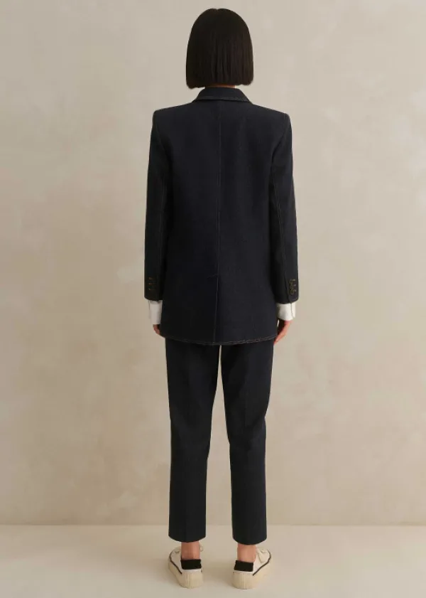 ME+EM Cotton-Blend Denim Straight Crop Trouser Suit | Women Suits And Co-Ords