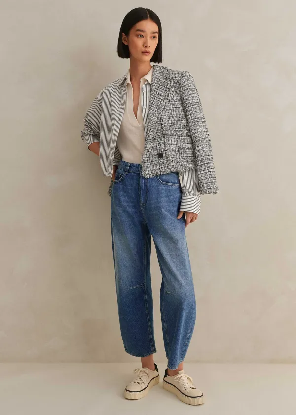 ME+EM Cotton-Blend Fringe Trim Crop Jacket | Women Crop Jackets